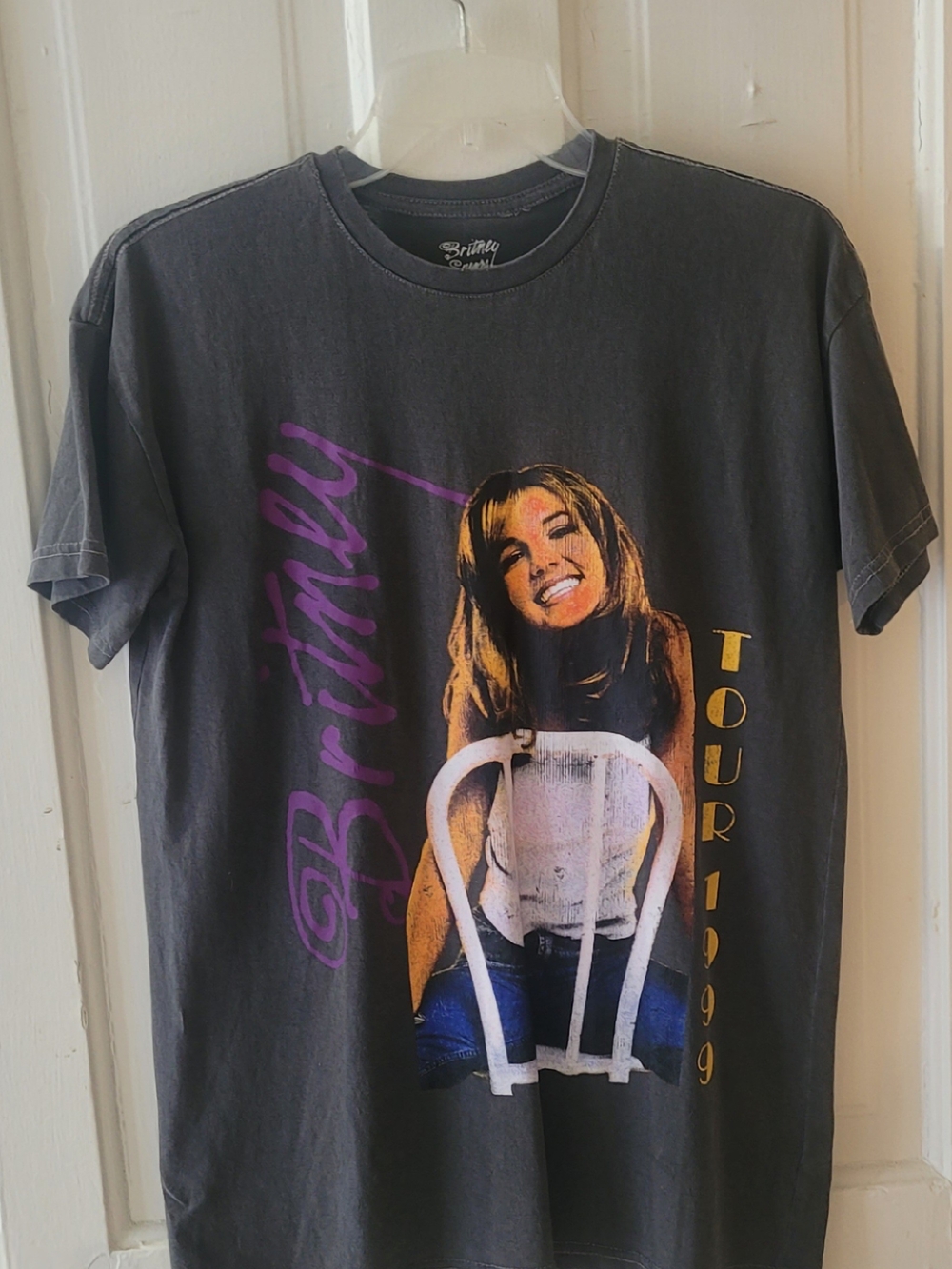 Britney Spears 1999 Tour Graphic Tee - Charcoal with Purple & Gold Print